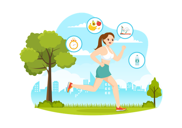 Mañana de mujer corriendo en el parque  Ilustración