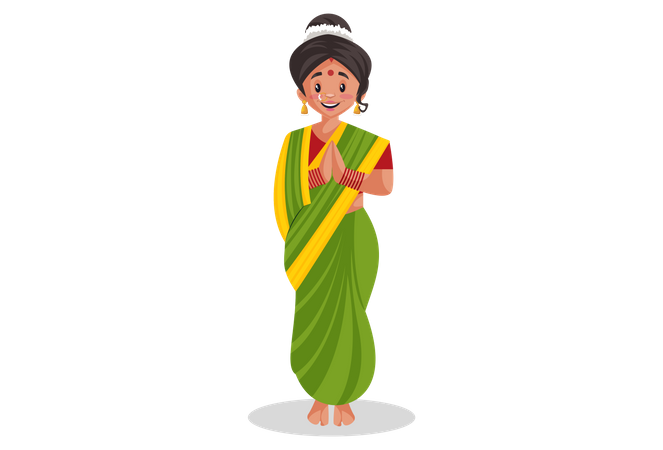 Mujer marathi haciendo Namaste  Ilustración