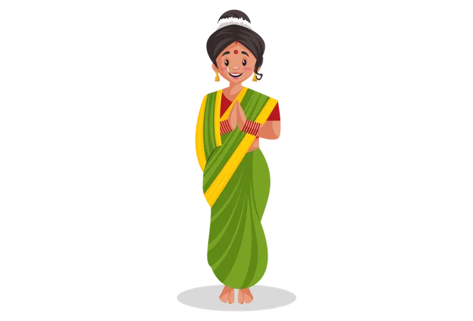 Mujer marathi haciendo Namaste  Ilustración