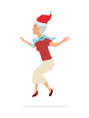 Mujer mayor bailando en la fiesta de Navidad  Ilustración