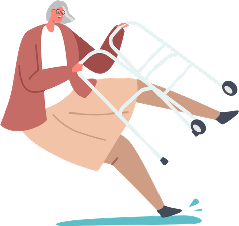 Mujer mayor cayendo al suelo  Ilustración
