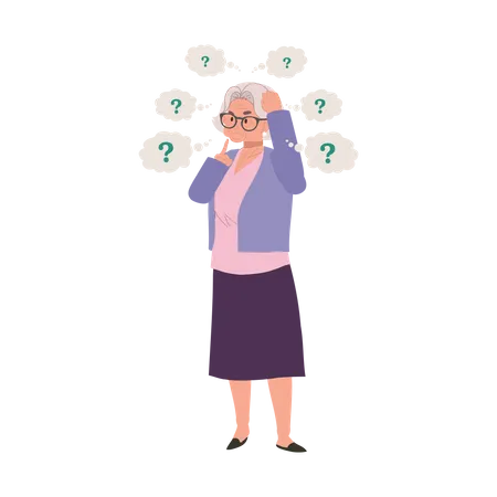 Mujer mayor con envejecimiento y pérdida de memoria  Ilustración