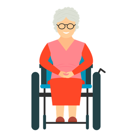 Mujer anciana enferma que usa silla de ruedas manual para movilidad  Ilustración