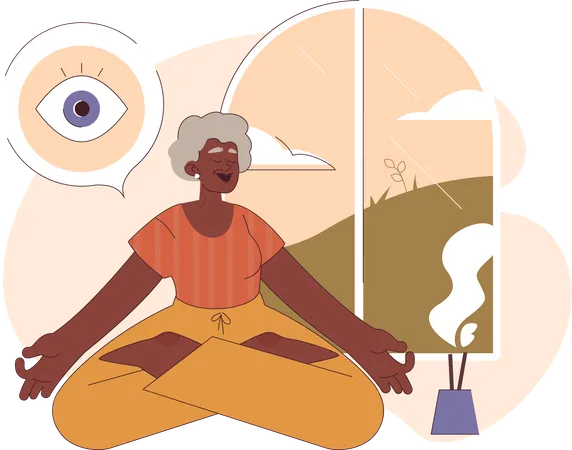 Mujer mayor haciendo meditación pacífica  Ilustración