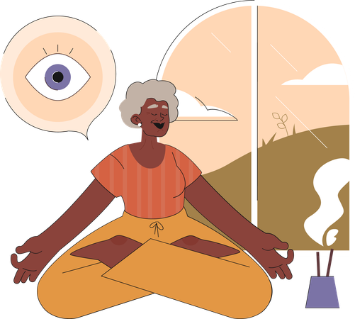 Mujer mayor haciendo meditación para concentrarse  Ilustración