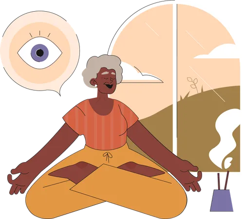 Mujer mayor haciendo meditación para concentrarse  Ilustración