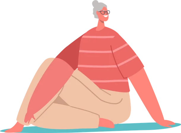 Mujer anciana haciendo práctica de Yoga  Ilustración