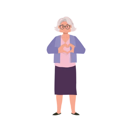 Concepto De Atencion Medica Abuela Mujer Mayor Haciendo Gesto De Corazon Con La Mano Ilustracion De Dibujos Animados De Vector Plano Ilustración