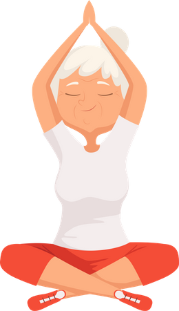 Mujer anciana haciendo yoga  Illustration