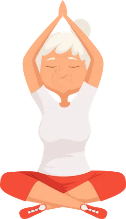 Mujer anciana haciendo yoga  Illustration