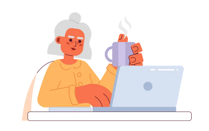 Mujer mayor hispana navegando por internet  Ilustración