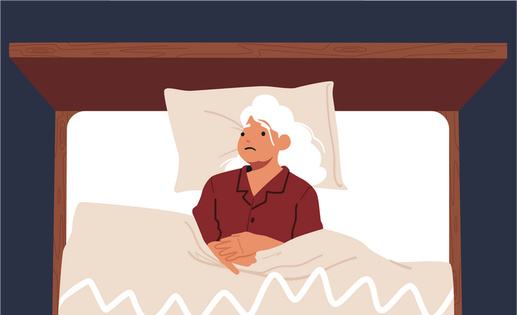 Mujer mayor incapaz de dormir  Ilustración