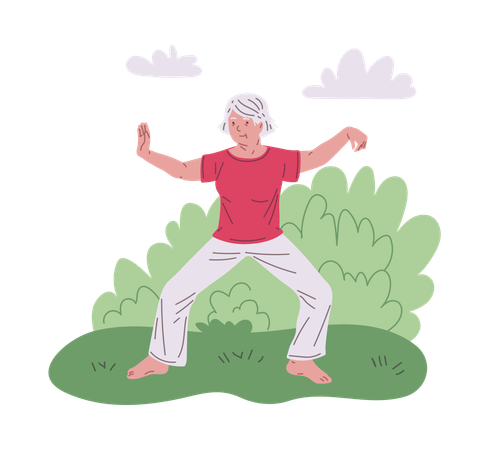 Mujer mayor practicando gimnasia china de tai chi  Ilustración