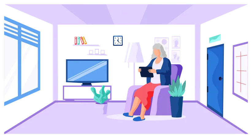 Mujer mayor viendo vídeo  Ilustración