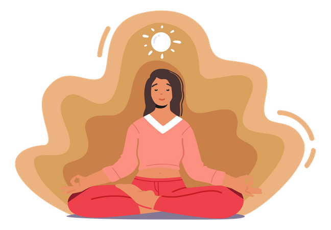 Mujer meditando sentada en postura de loto  Ilustración