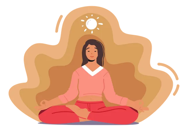 Mujer meditando sentada en postura de loto  Ilustración