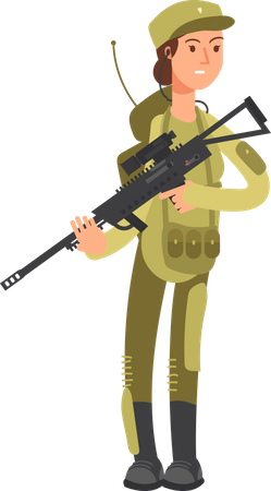 Mujer soldado militar con rifle  Ilustración