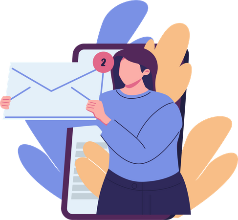 Mujer mira el correo electrónico no leído  Ilustración