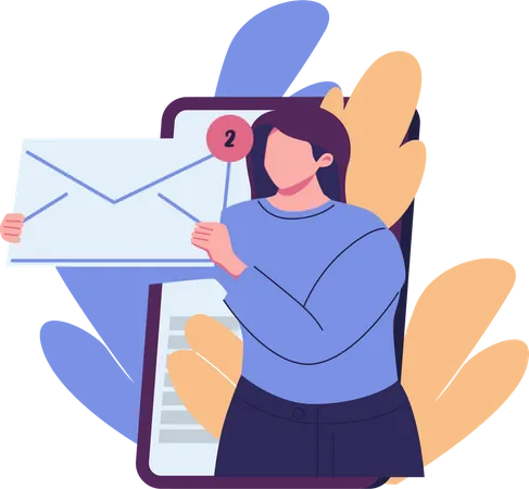 Mujer mira el correo electrónico no leído  Ilustración