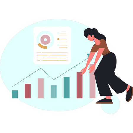 La mujer está mirando un gráfico de negocios  Ilustración