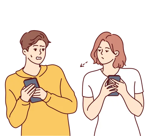 Mujer mirando el teléfono del hombre  Illustration