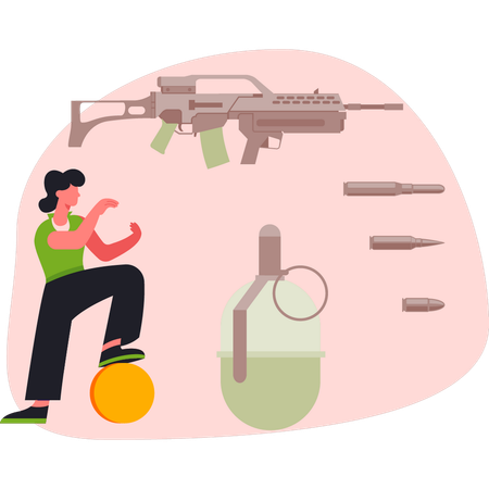 Mujer mirando balas de bazuca  Ilustración