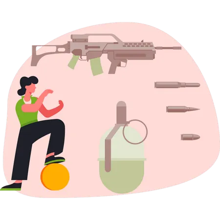 Mujer mirando balas de bazuca  Ilustración