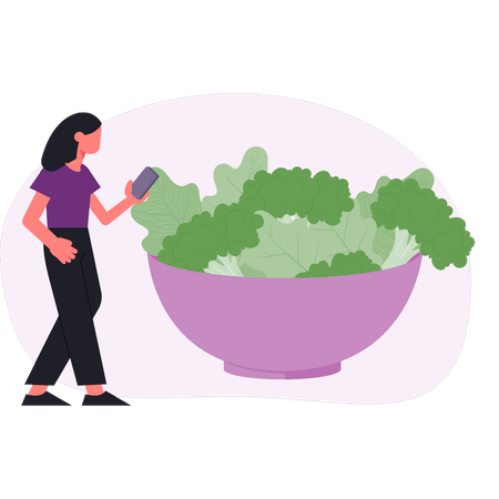 Mujer mirando comida vegetal  Illustration