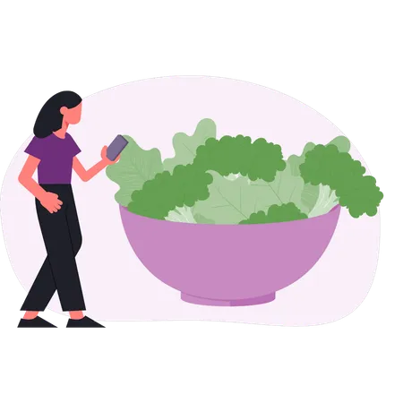 Mujer mirando comida vegetal  Illustration