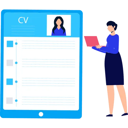 Mujer mirando CV  Ilustración