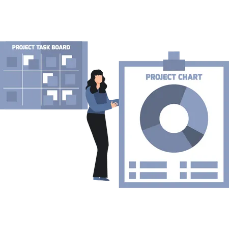 Mujer mirando el gráfico del proyecto  Ilustración