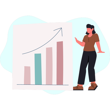 La mujer mira el gráfico de crecimiento empresarial  Ilustración