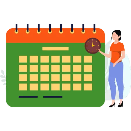 Mujer mirando el horario en el calendario  Ilustración