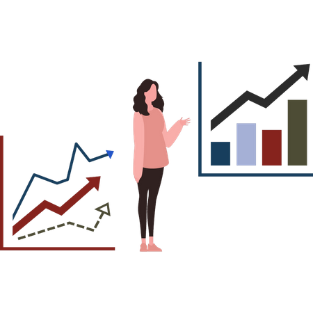 Mujer mirando el progreso del gráfico  Illustration