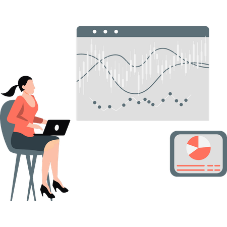 Mujer mirando el gráfico de negocios  Ilustración