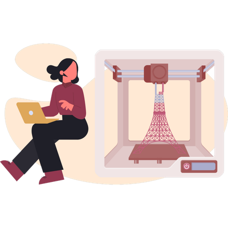 Mujer mirando impresión industrial  Ilustración