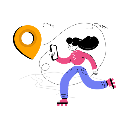 Mujer mirando la ubicación en el móvil  Ilustración