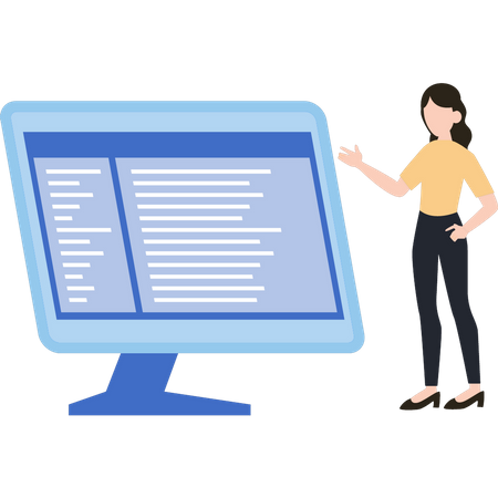 Mujer viendo programación de software  Ilustración