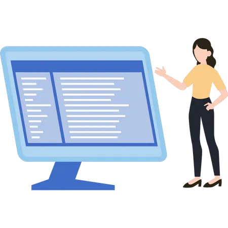 Mujer viendo programación de software  Ilustración