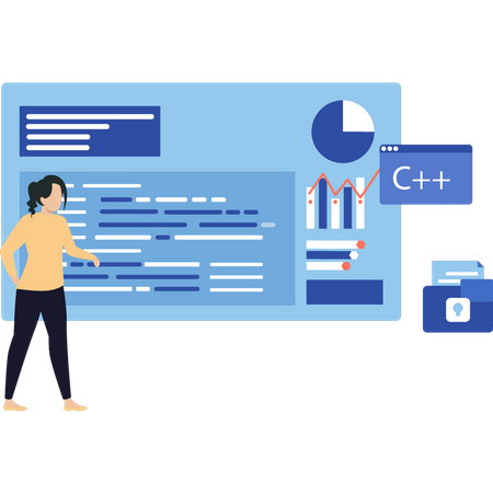 Mujer viendo programación de software  Ilustración
