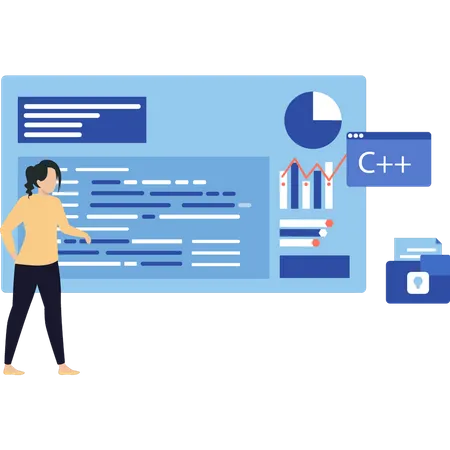 Mujer viendo programación de software  Ilustración