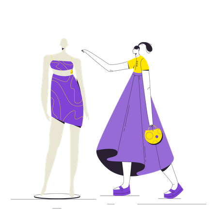 Mujer mirando vestido de maniquí  Ilustración
