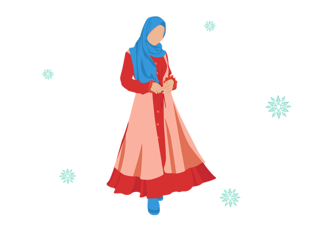 Mujer abaya moda combinación azul y rojo  Ilustración