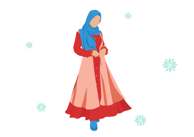 Mujer abaya moda combinación azul y rojo  Ilustración