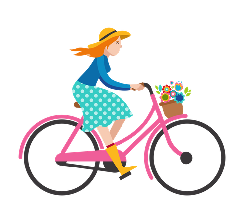 Mujer montando en bicicleta  Ilustración