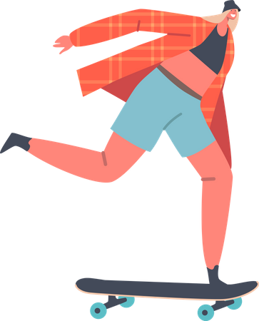 Mujer montando en patineta entrenando acrobacias extremas  Ilustración