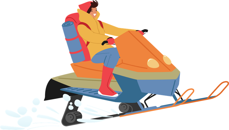 Mujer montando moto de nieve  Ilustración