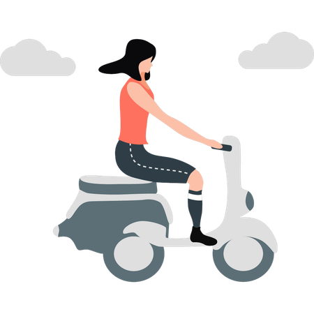 Mujer montando scooter  Ilustración