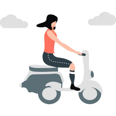 Mujer montando scooter  Ilustración