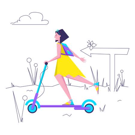 Mujer montando scooter  Ilustración